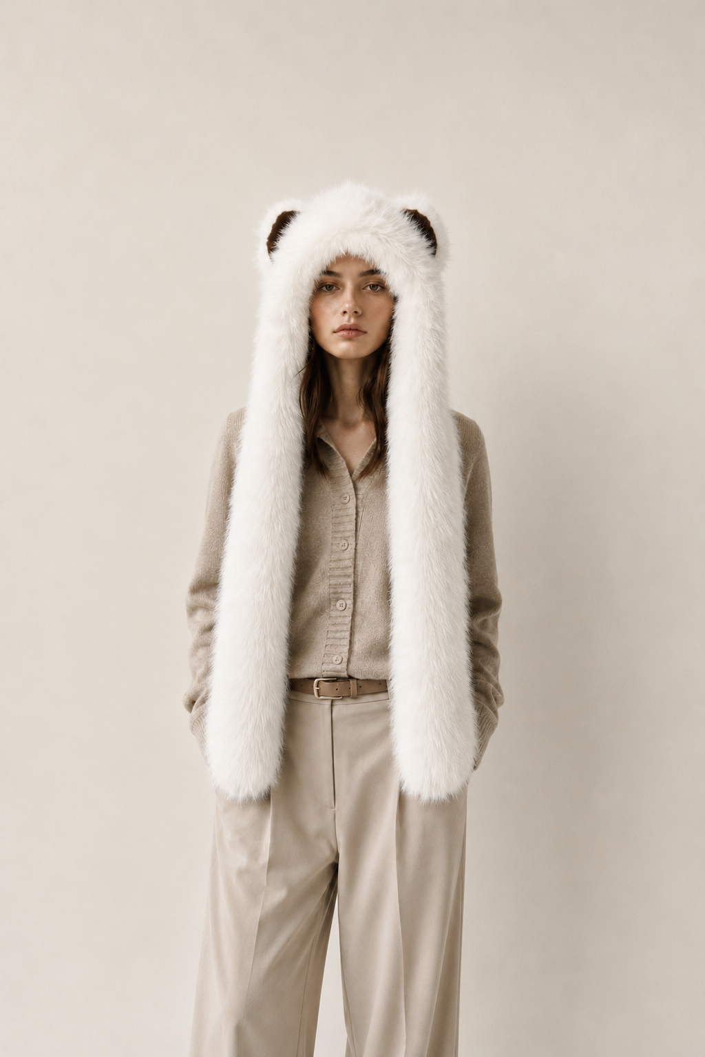 Rounded Ear Long Tail Faux Fur Hat