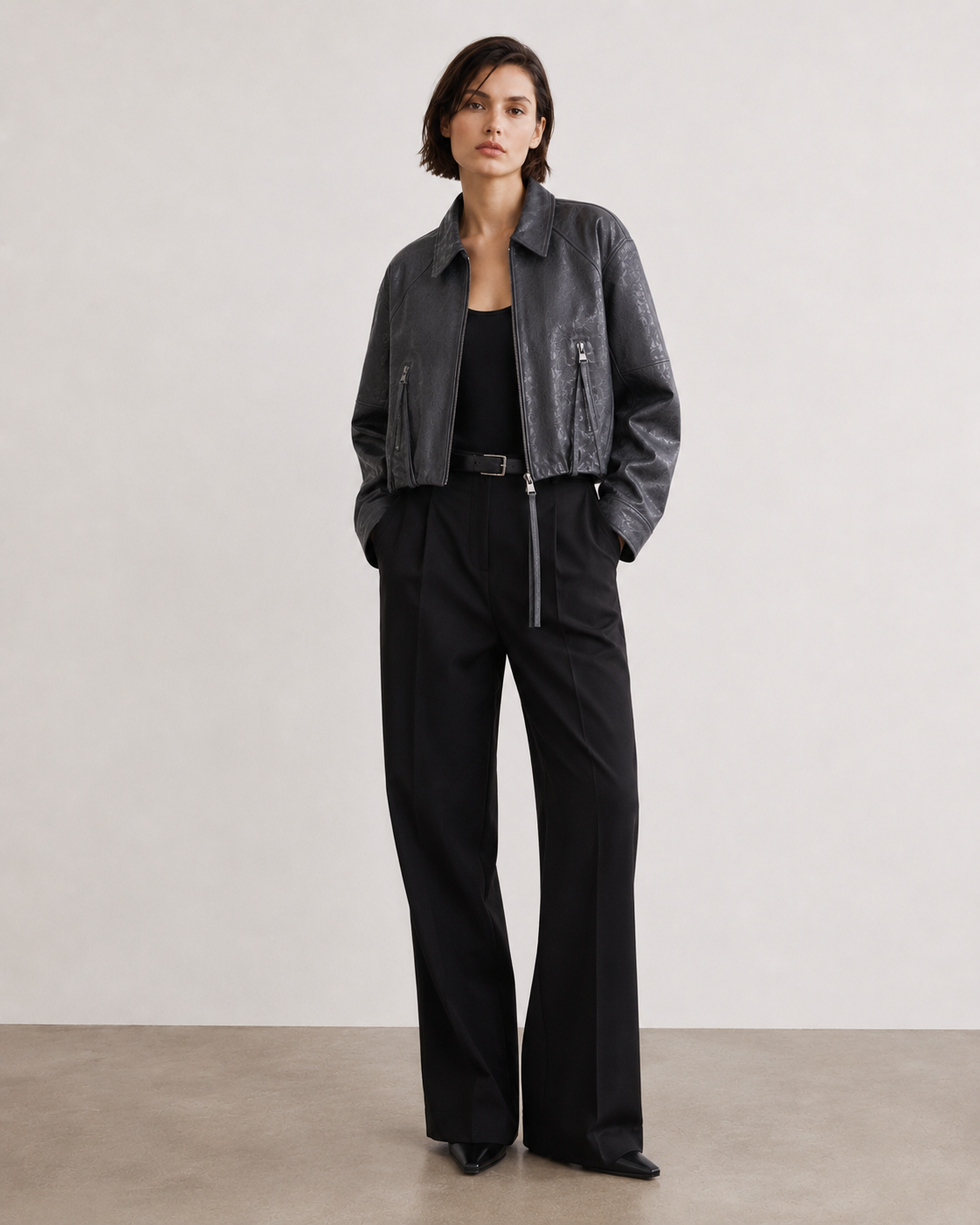 Crystal Utility Leather Jacket