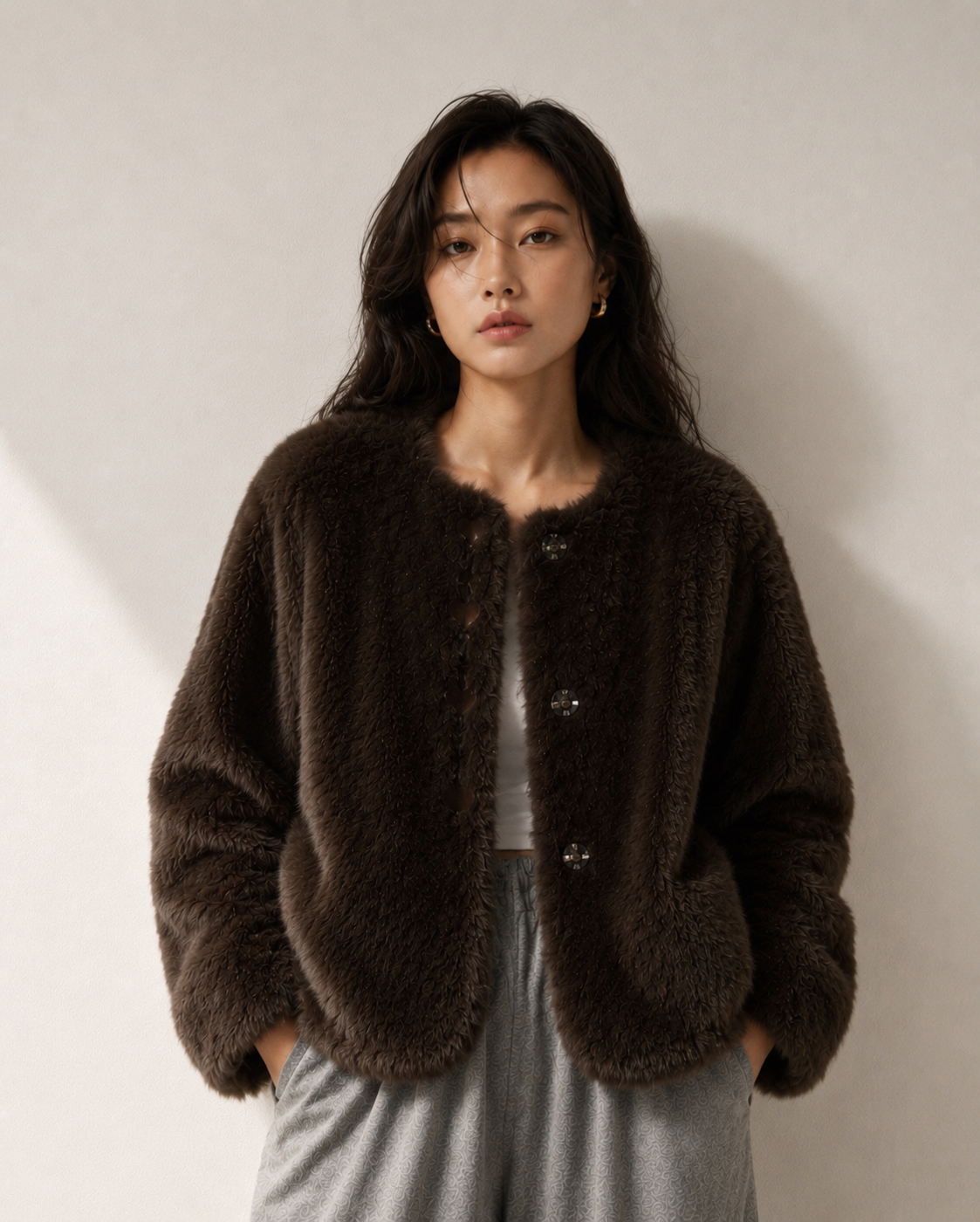 Button Faux Fur Jacket