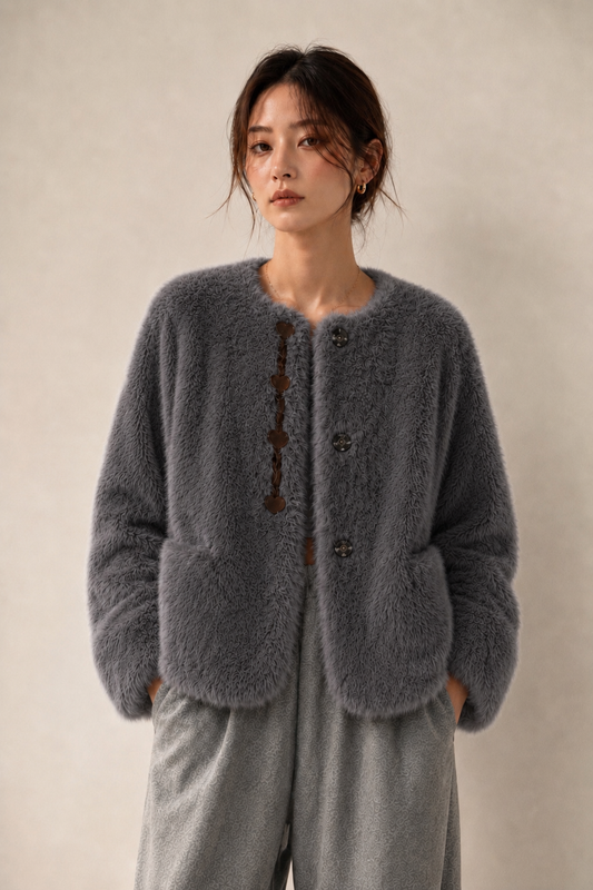 Button Faux Fur Jacket