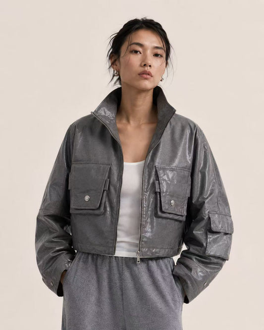 Crystal Cropped Leather Jacket