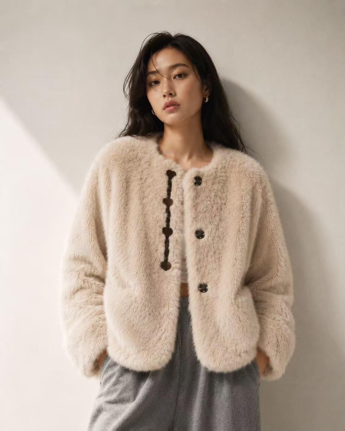 Button Faux Fur Jacket