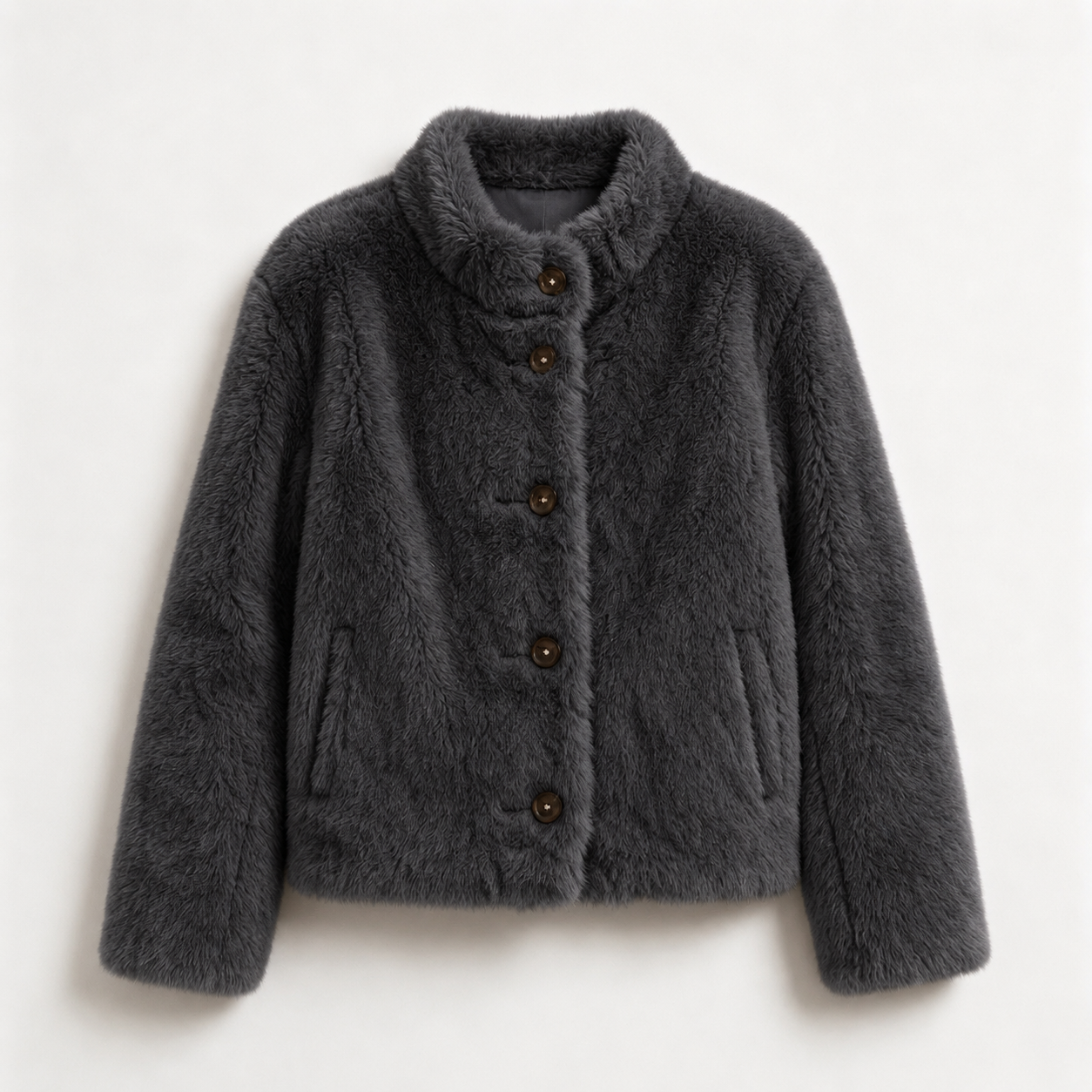 Ruffle Trim Faux Fur Jacket