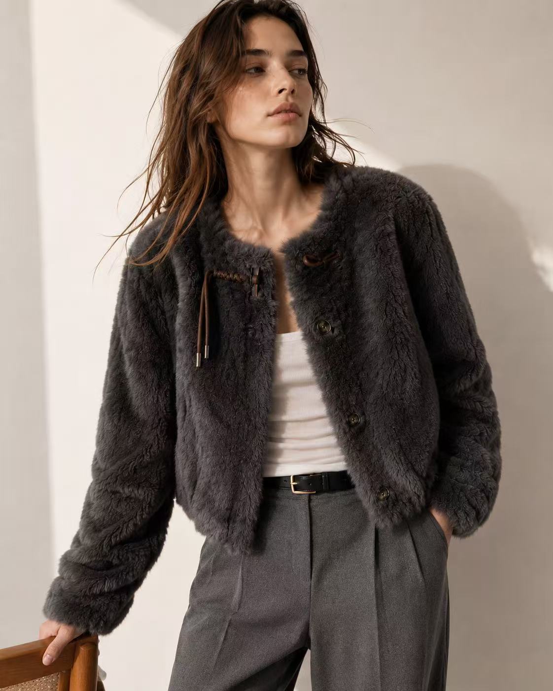 High Pile Tie Faux Fur Jacket