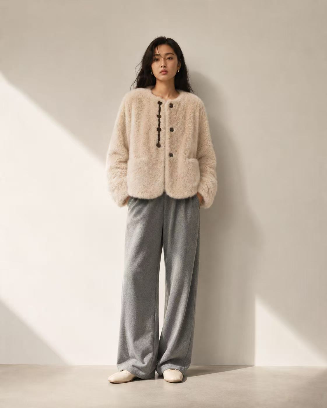 Button Faux Fur Jacket