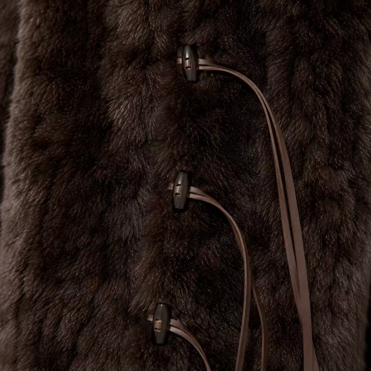 Leather Tie Faux Fur Jacket