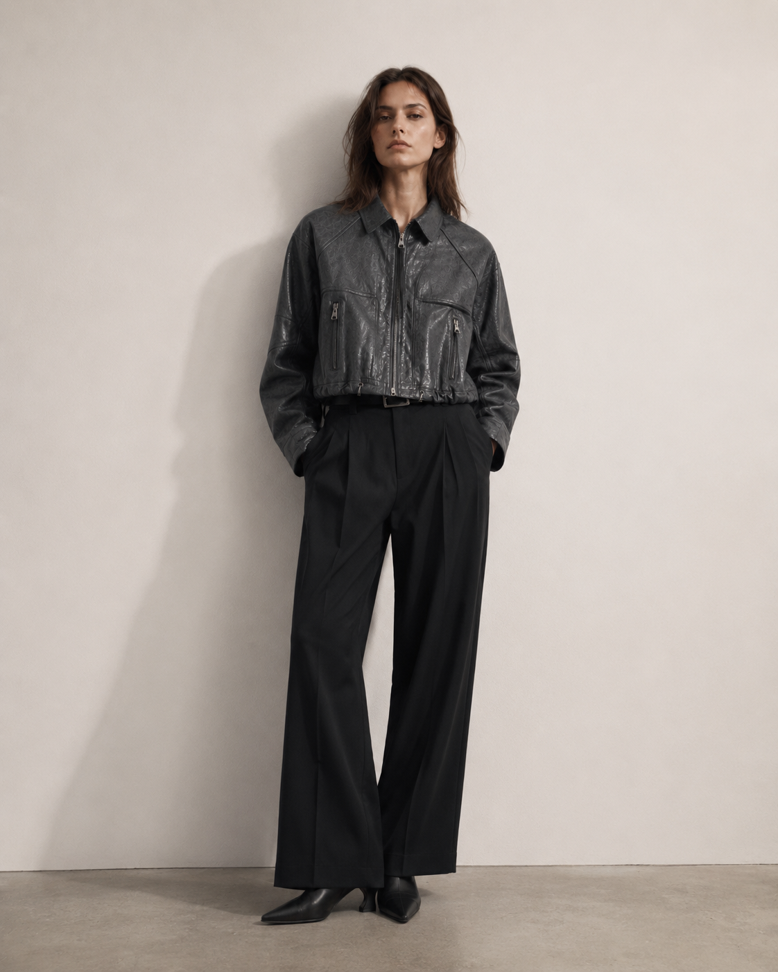Crystal Utility Leather Jacket