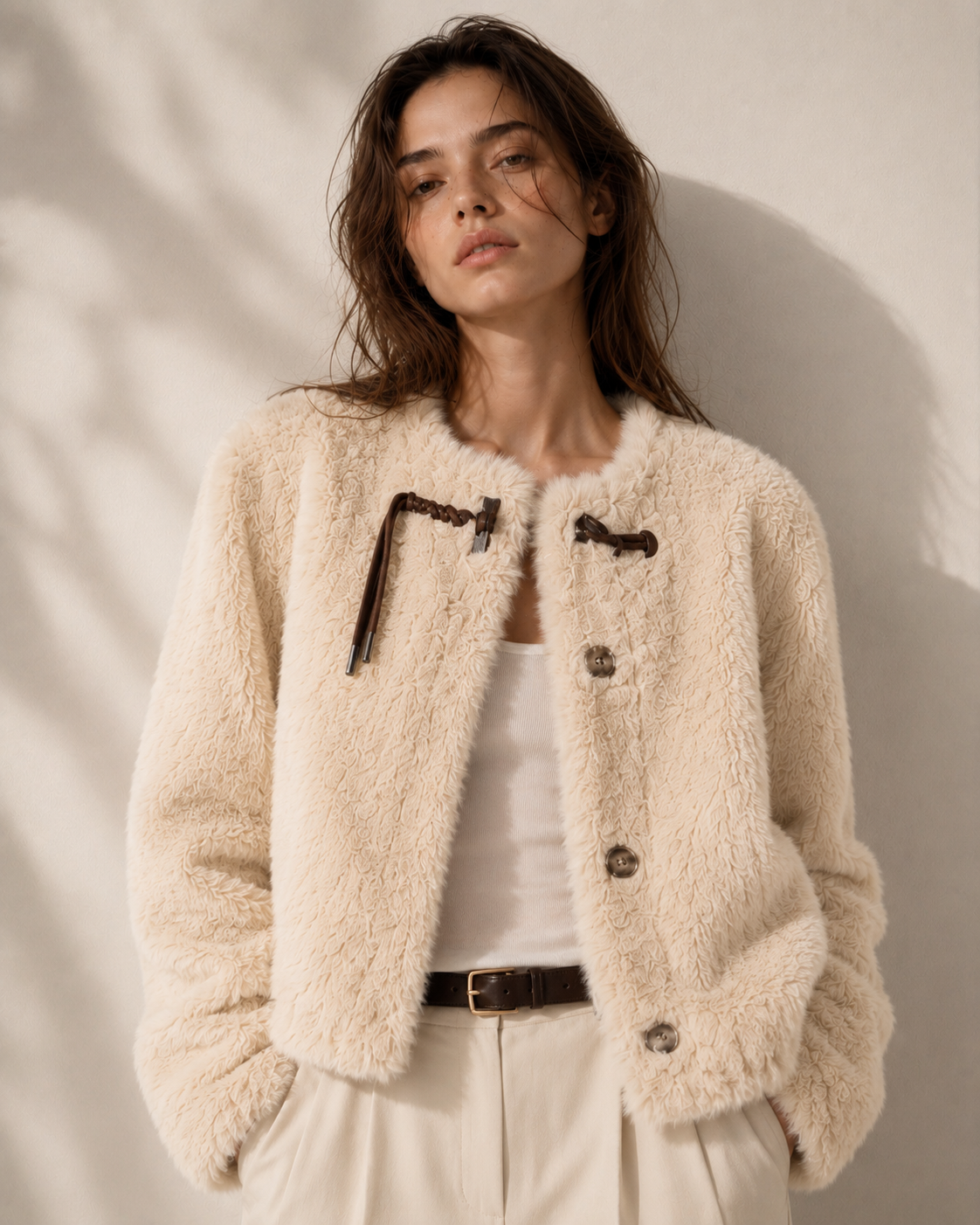 High Pile Tie Faux Fur Jacket