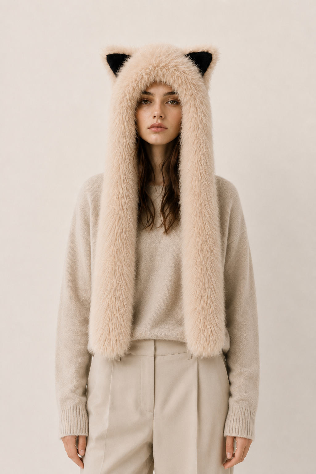 Pointed Ear Long Tail Faux Fur Hat