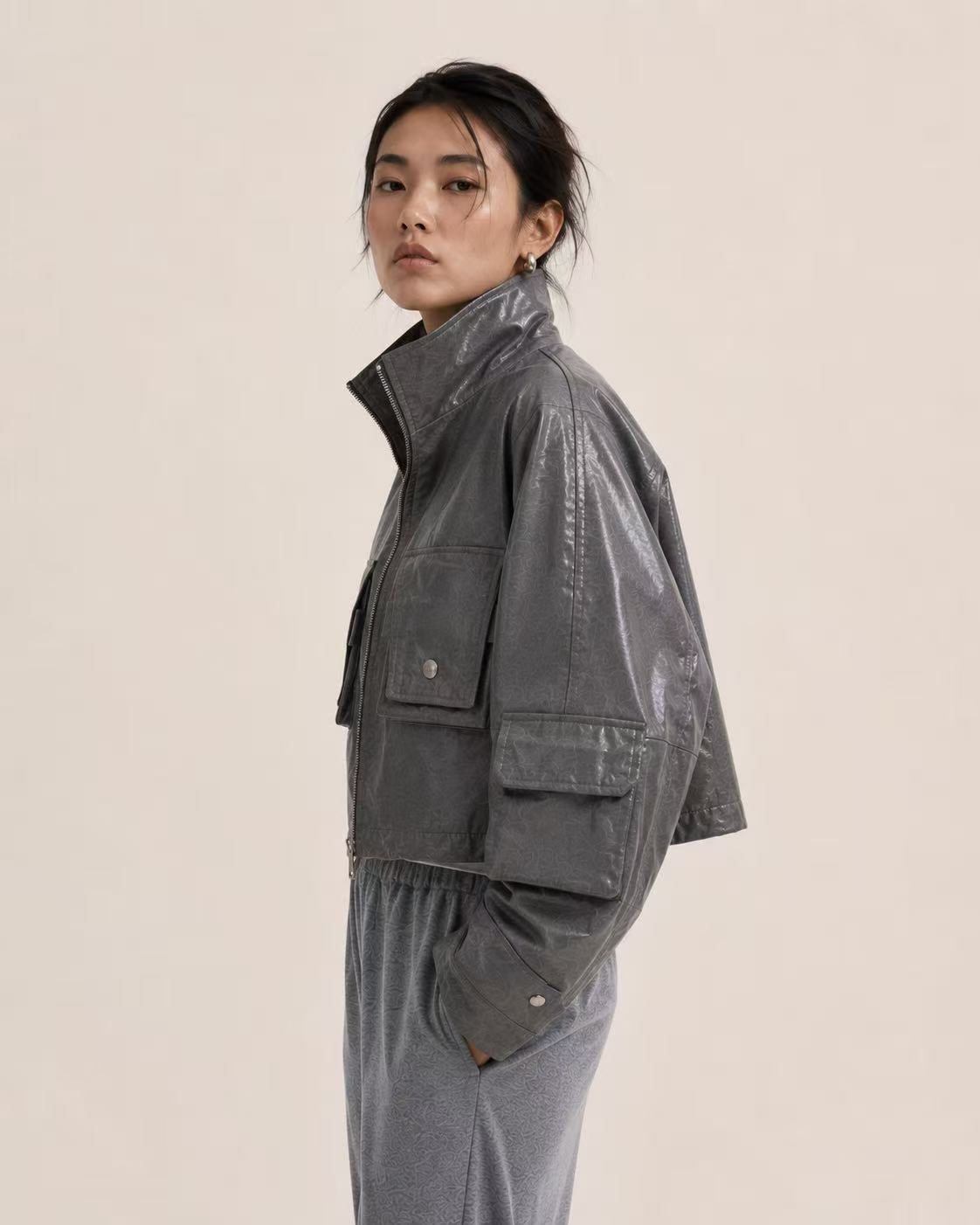 Crystal Cropped Leather Jacket