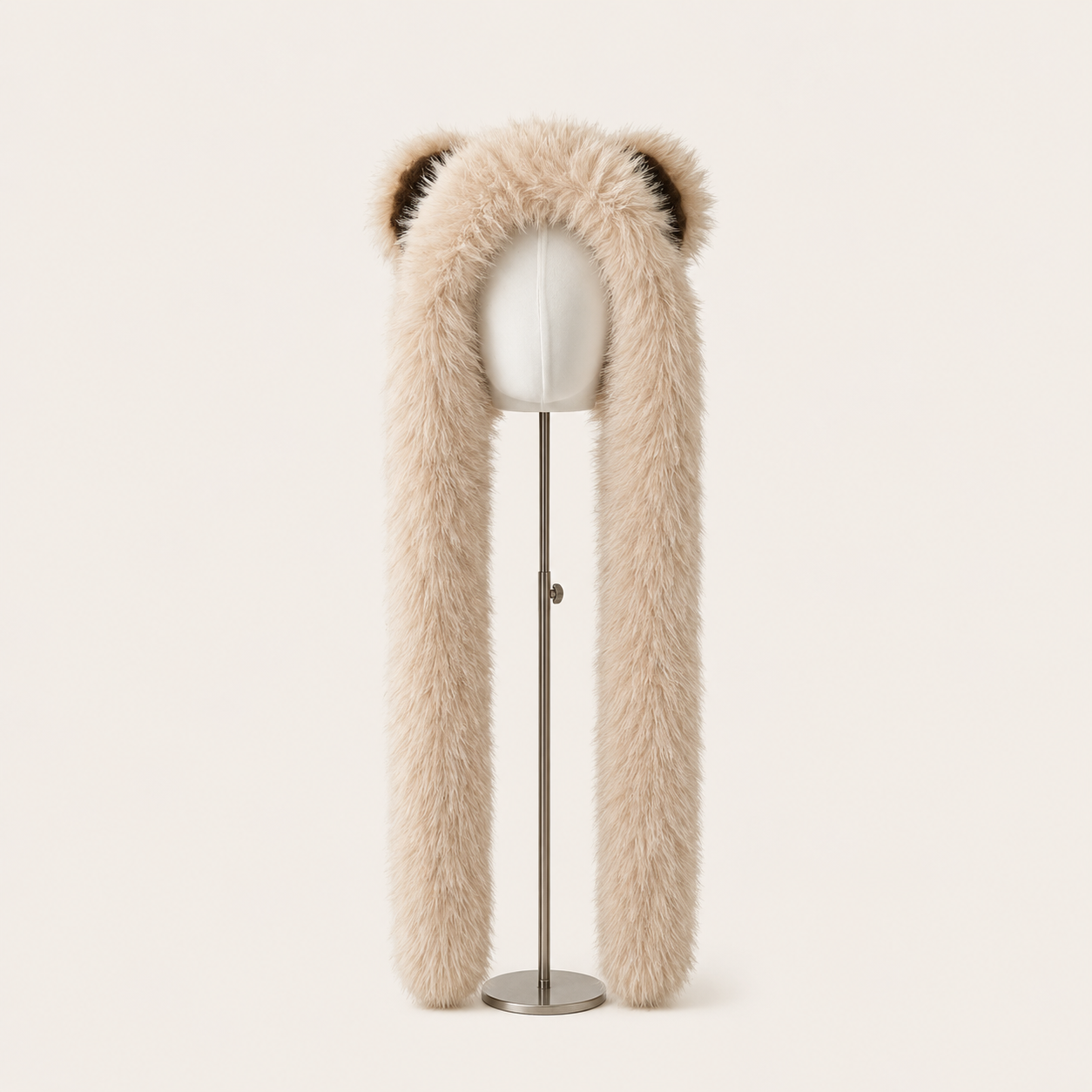Rounded Ear Long Tail Faux Fur Hat