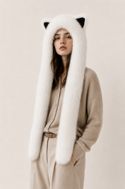 Pointed Ear Long Tail Faux Fur Hat