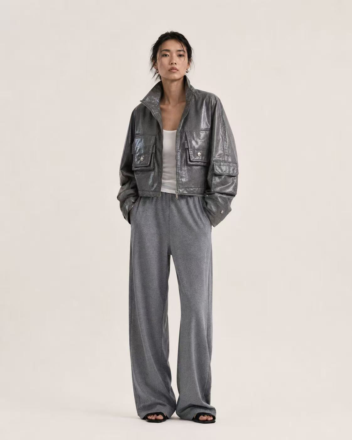 Crystal Cropped Leather Jacket