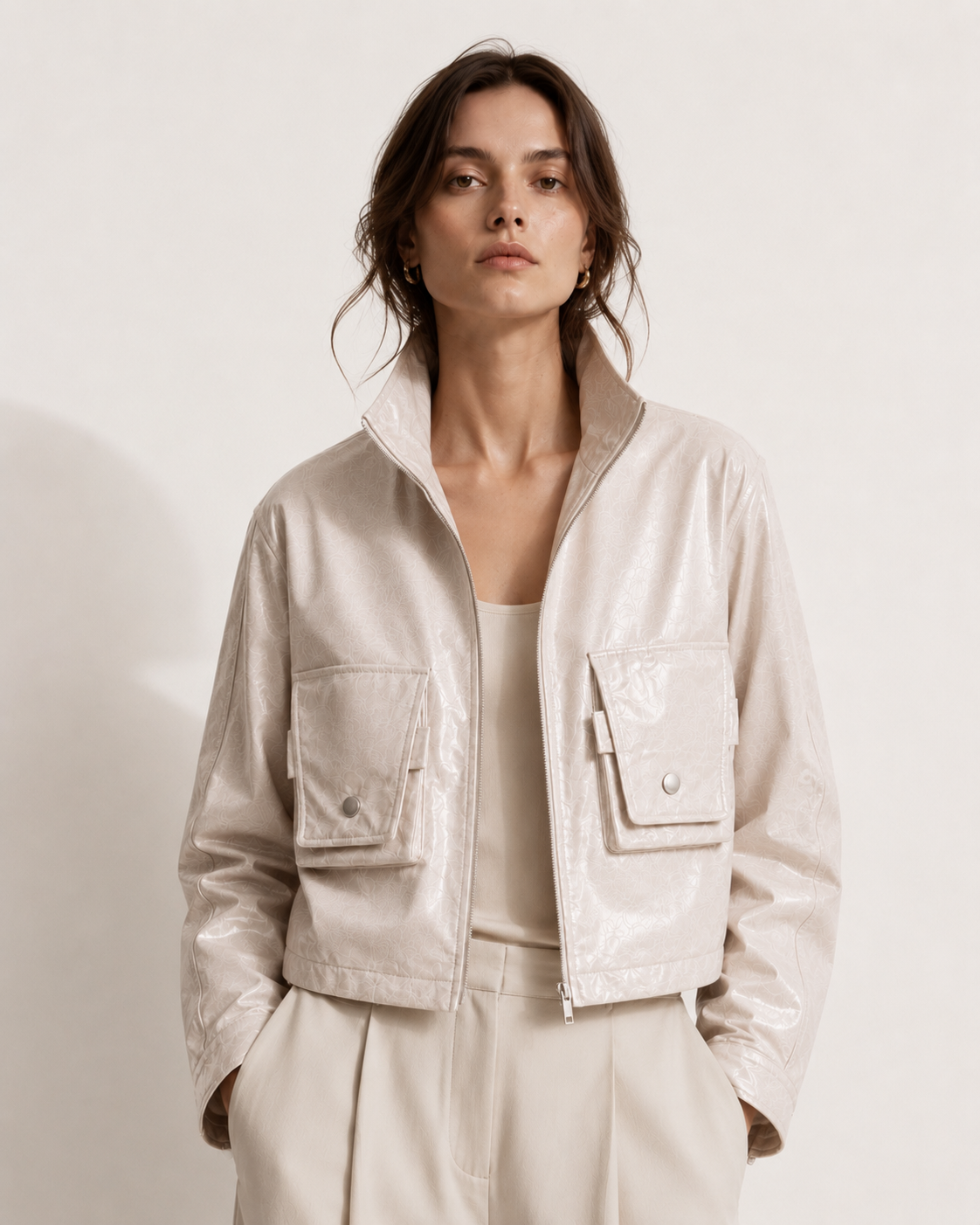 Crystal Cropped Leather Jacket