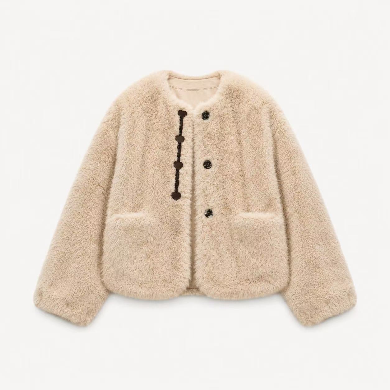 Button Faux Fur Jacket