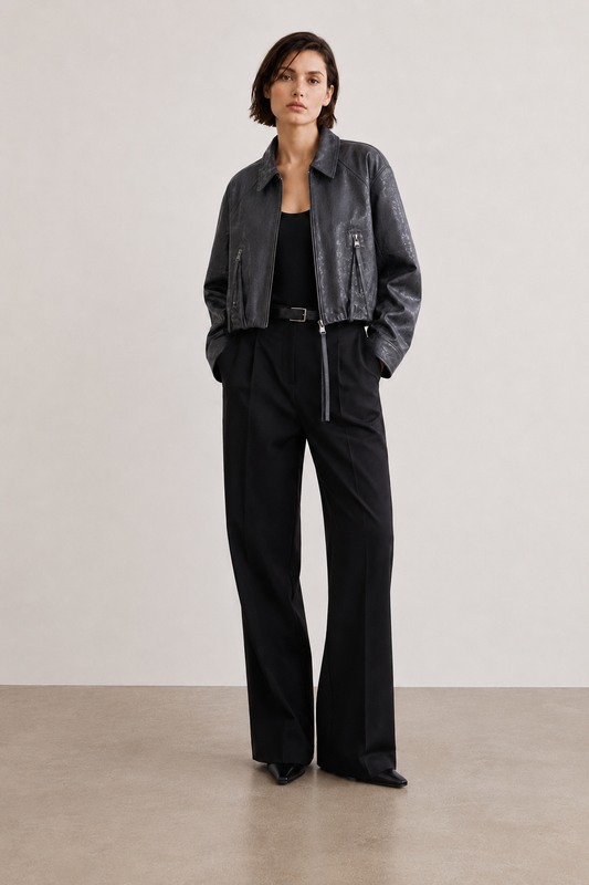 Crystal Utility Leather Jacket