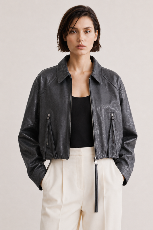 Crystal Utility Leather Jacket