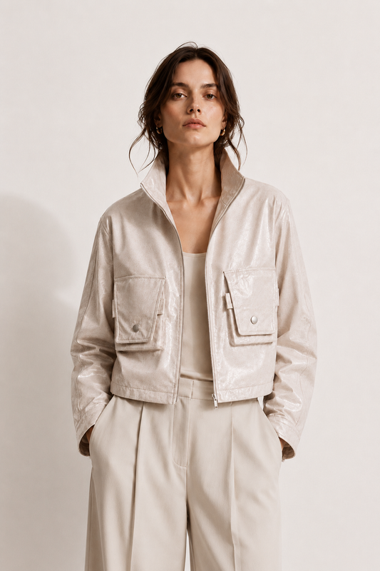 Crystal Cropped Leather Jacket