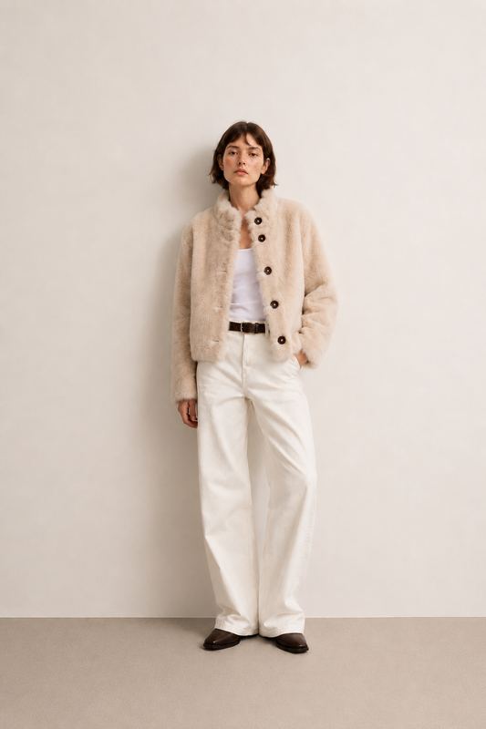 Ruffle Trim Faux Fur Jacket