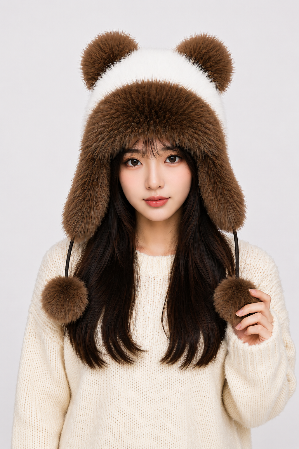 Contrast Bear Faux Fur Hat