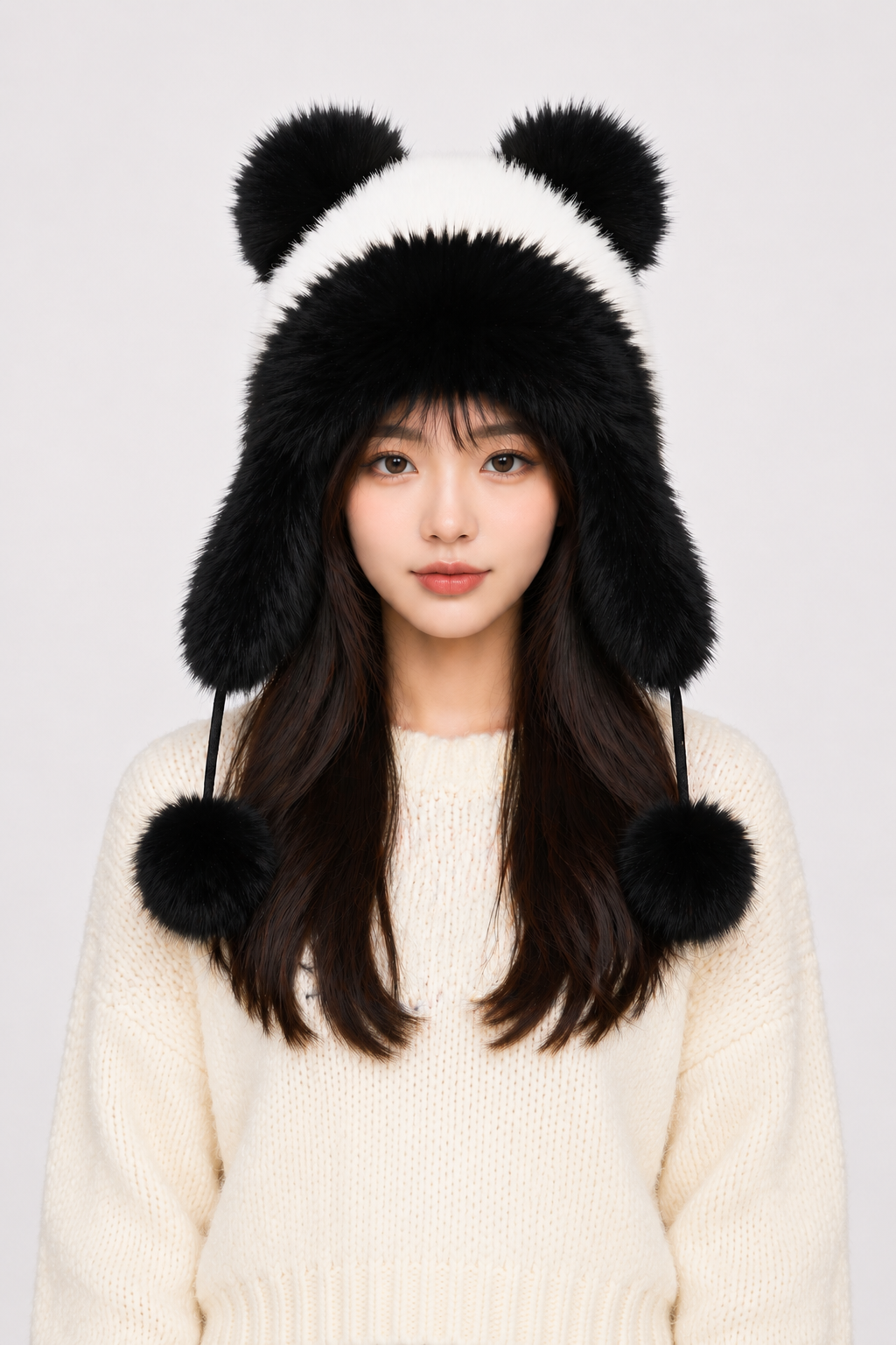 Contrast Bear Faux Fur Hat