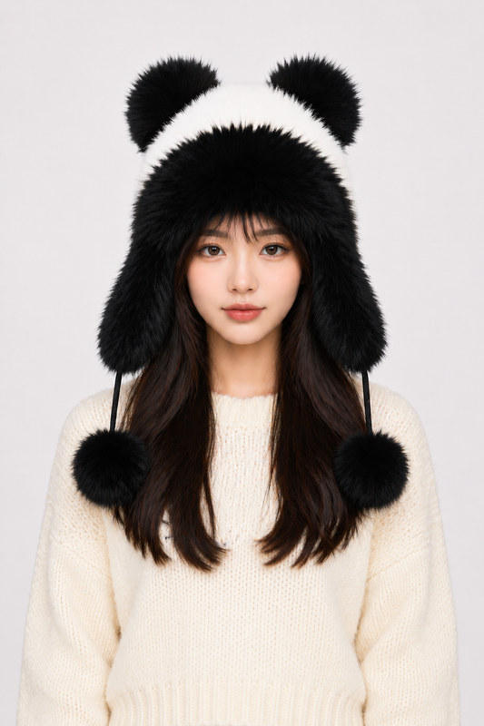 Contrast Bear Faux Fur Hat