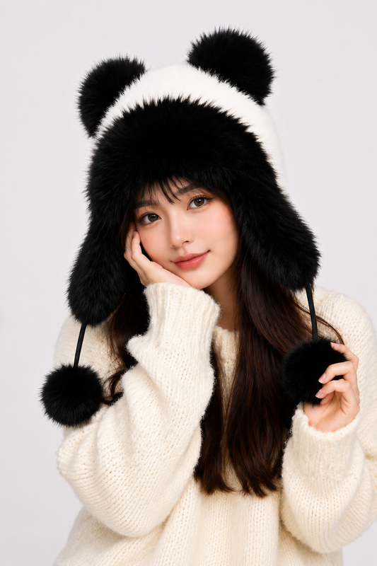 Contrast Bear Faux Fur Hat