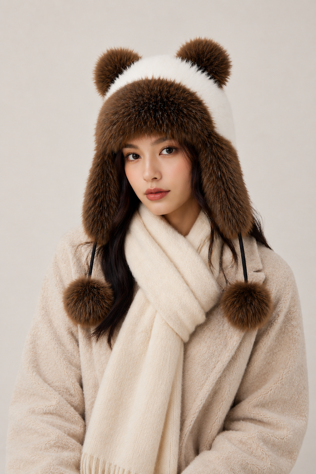 Contrast Bear Faux Fur Hat