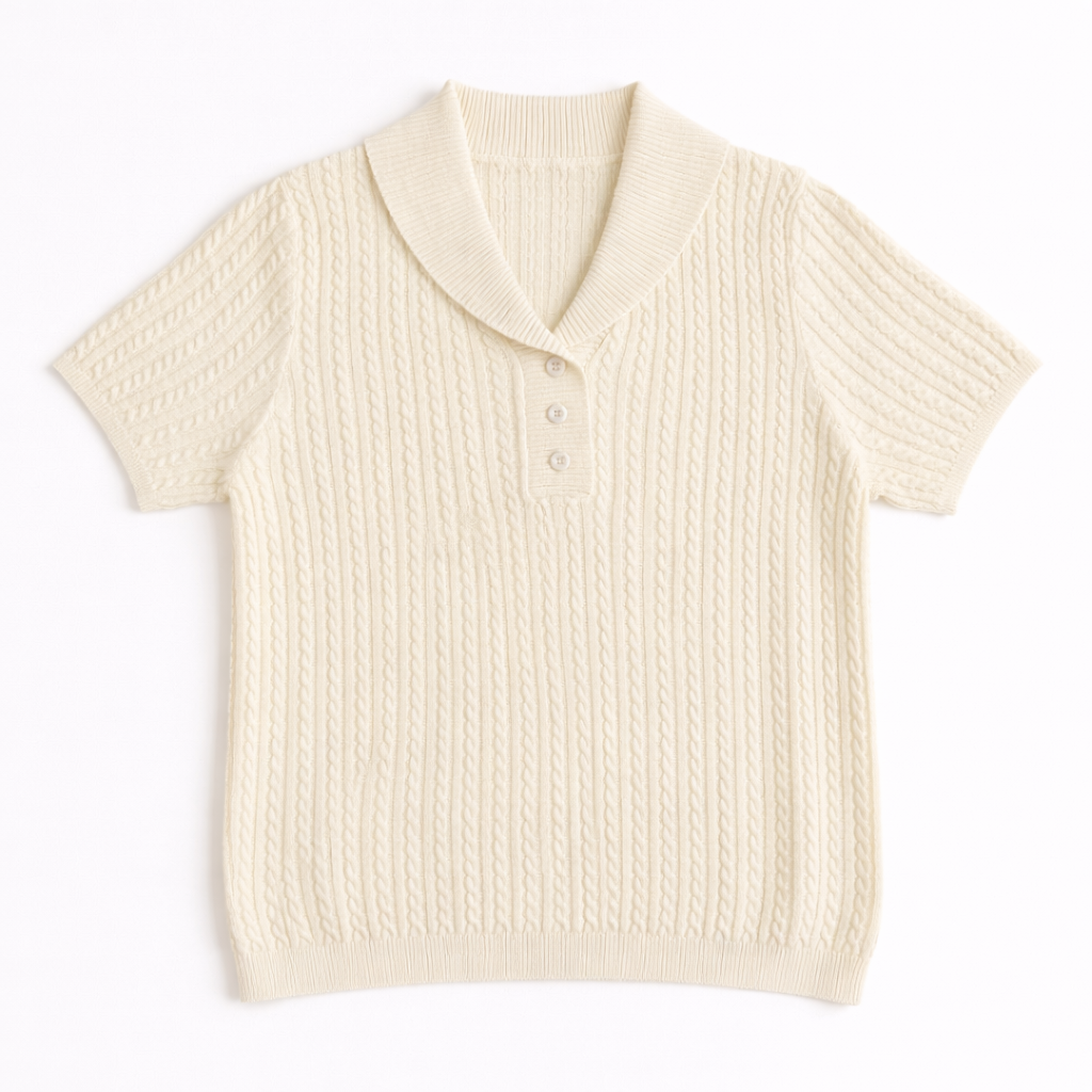 Cable Knit Polo Top
