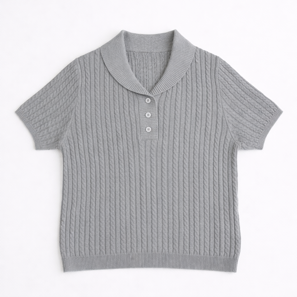 Cable Knit Polo Top