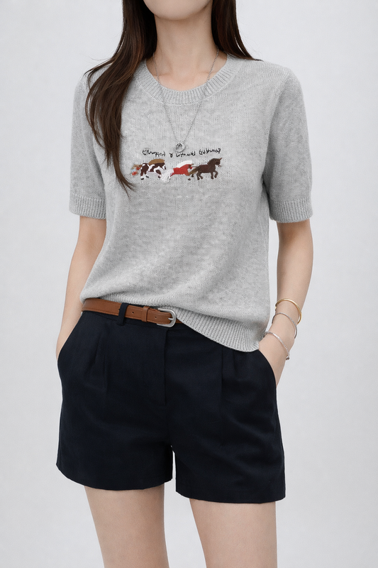 Embroidered Knit T-shirt