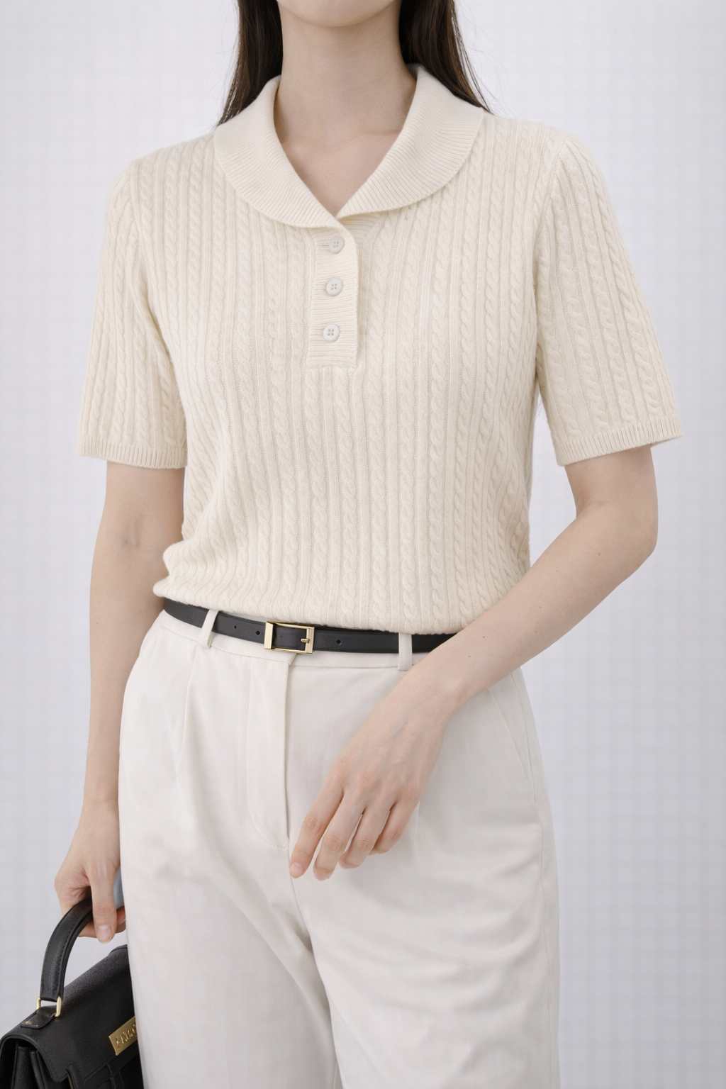 Cable Knit Polo Top