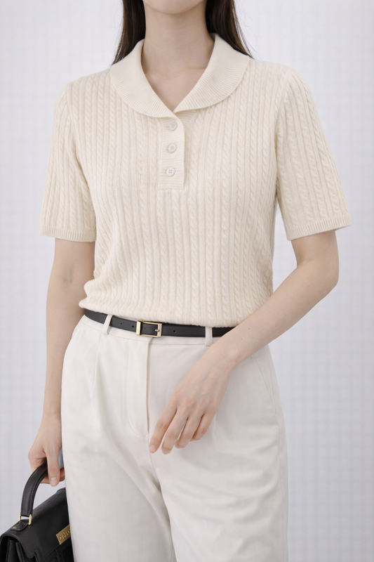 Cable Knit Polo Top