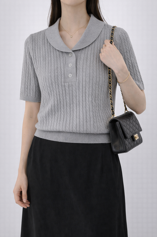 Cable Knit Polo Top