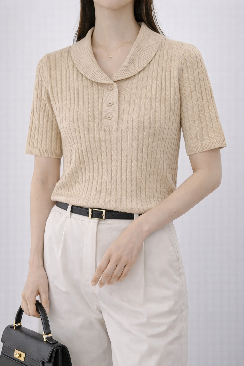 Cable Knit Polo Top
