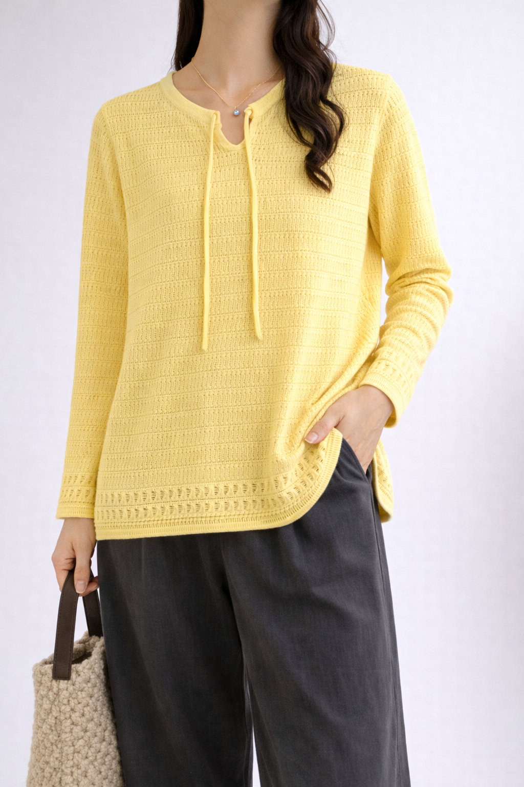 Textured Tie-Front Knit Top