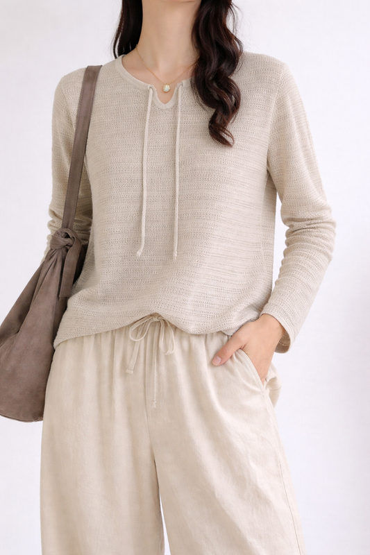 Textured Tie-Front Knit Top