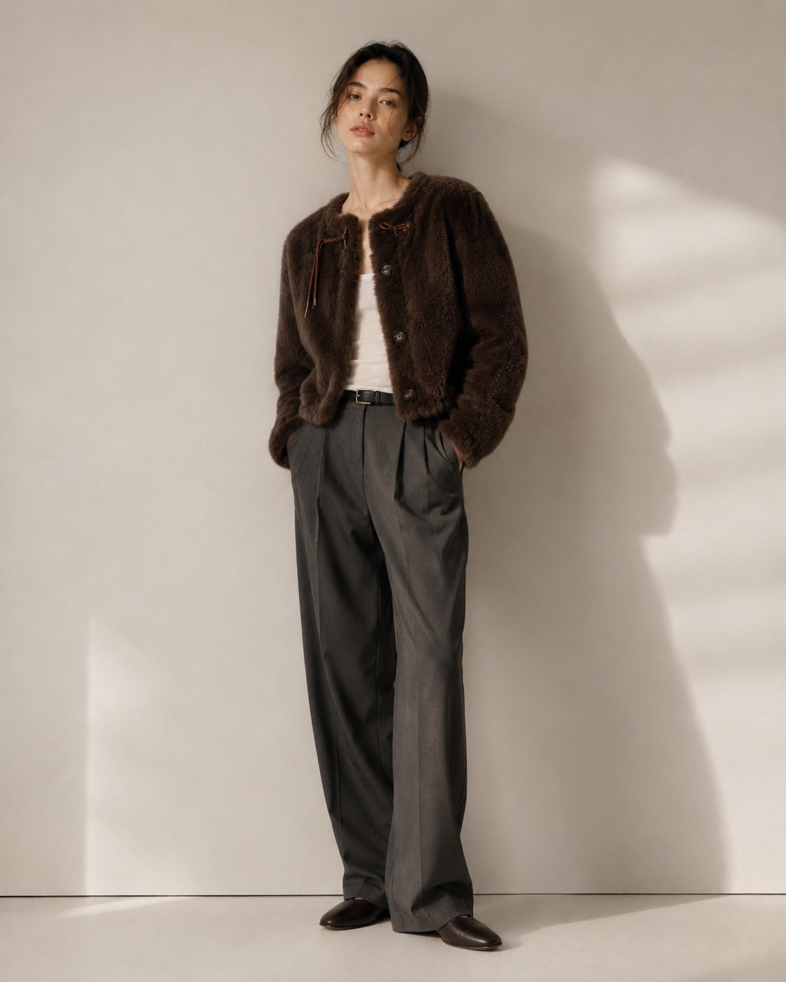 High Pile Tie Faux Fur Jacket