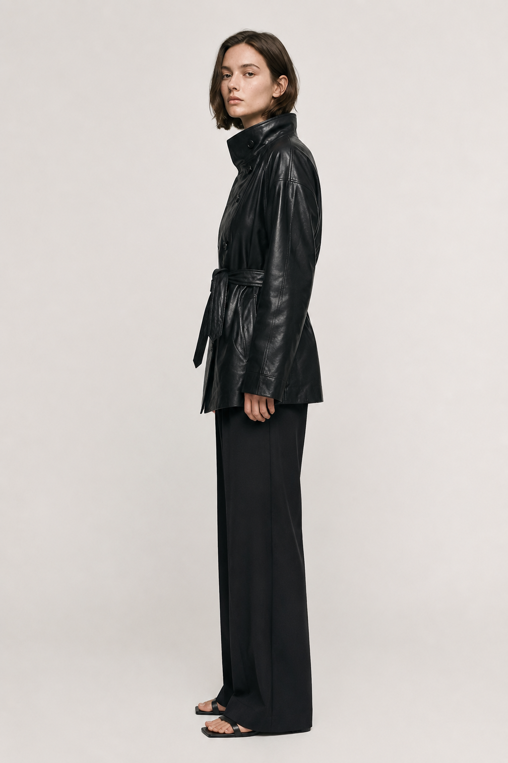 Belted Leather Coat