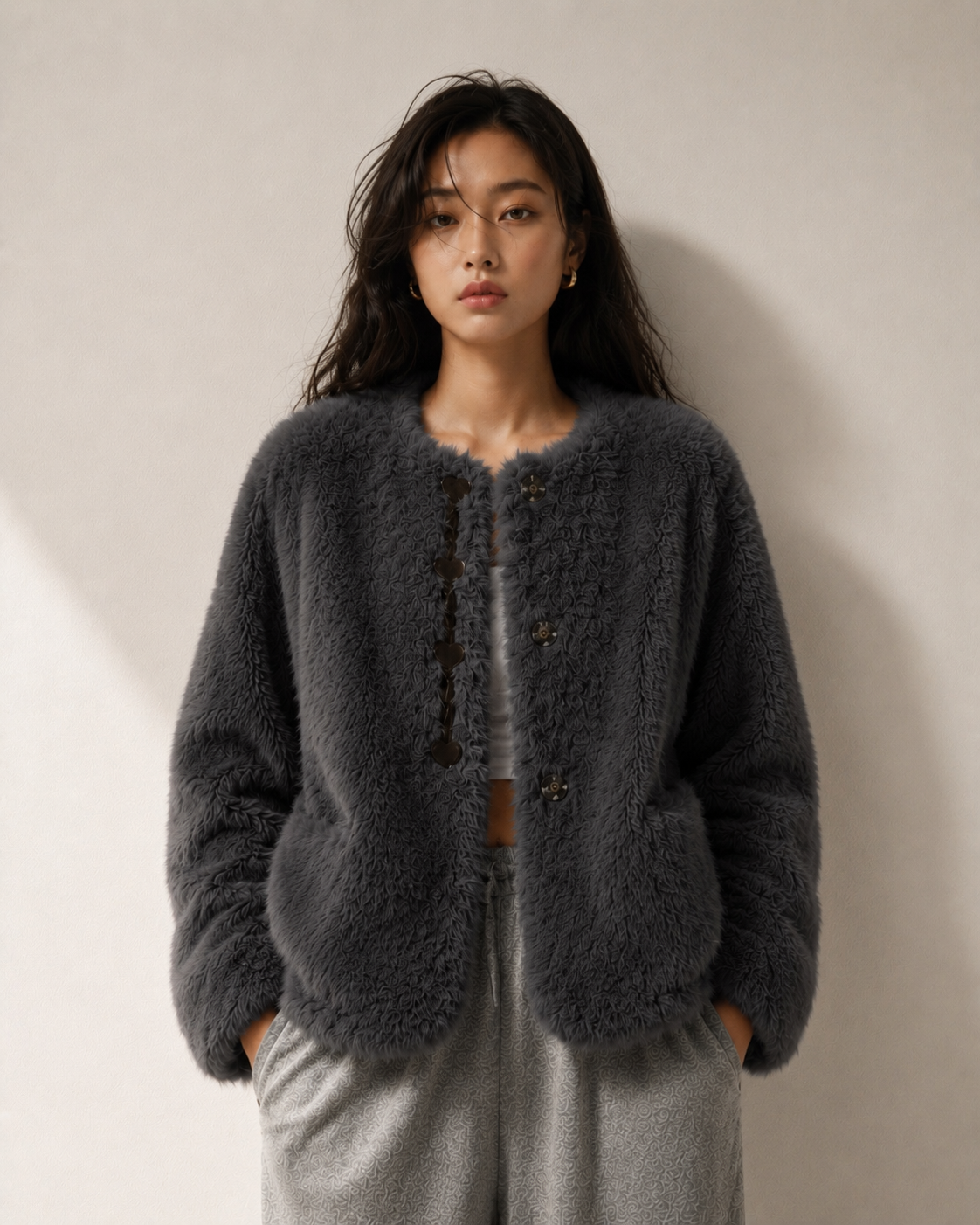 Button Faux Fur Jacket