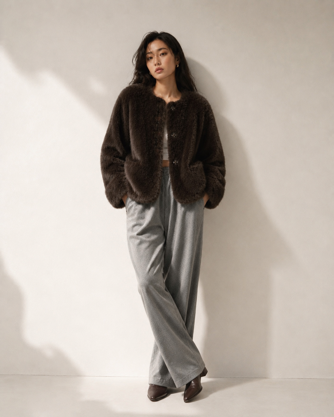 Button Faux Fur Jacket