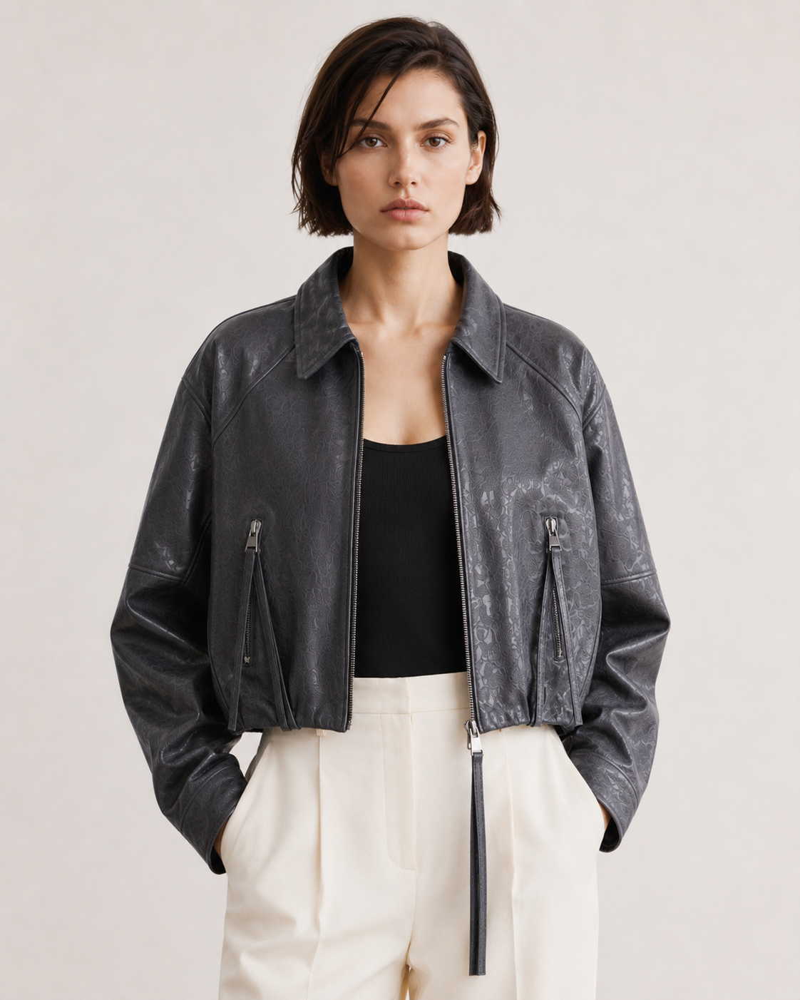 Crystal Utility Leather Jacket