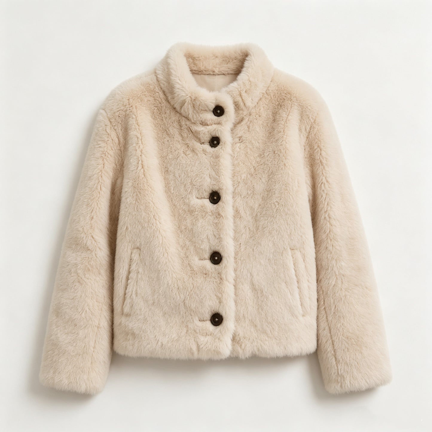 Ruffle Trim Faux Fur Jacket