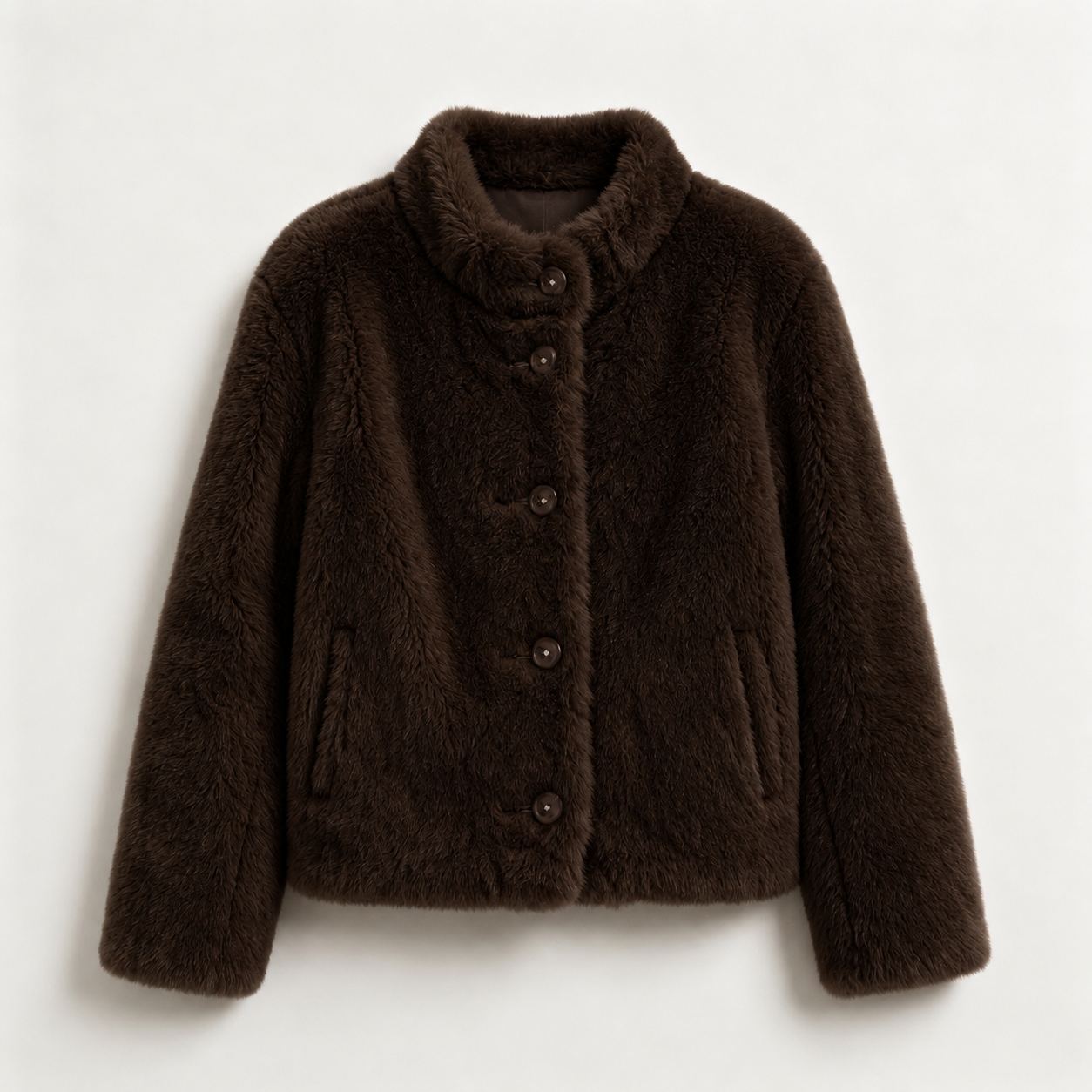 Ruffle Trim Faux Fur Jacket