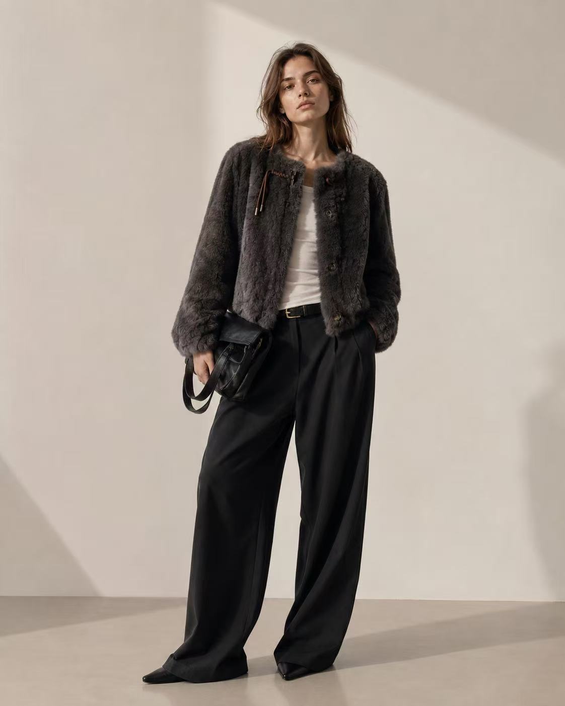 High Pile Tie Faux Fur Jacket