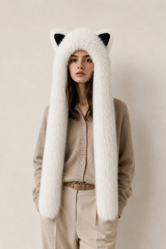 Pointed Ear Long Tail Faux Fur Hat